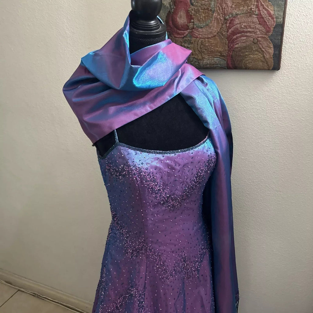 Splendido abito da sera viola con perline a linea ad A, spalline sottili, vestito da festa e ballo Y7955