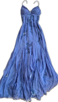 Vestido largo azul de gasa con tirantes finos elegante para fiesta de gala y velada Y7457