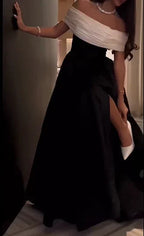 Vestidos de Cetim Preto e Branco de Luxo para Baile com Cauda Removível, Feitos por Encomenda, Vestido de Festa de Cocktail e Noite Y5025