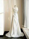 Elegante Abito da Sera Bianco Senza Spalline in Raso con Catena di Perle, Linea A, Abito da Ballo Y8684