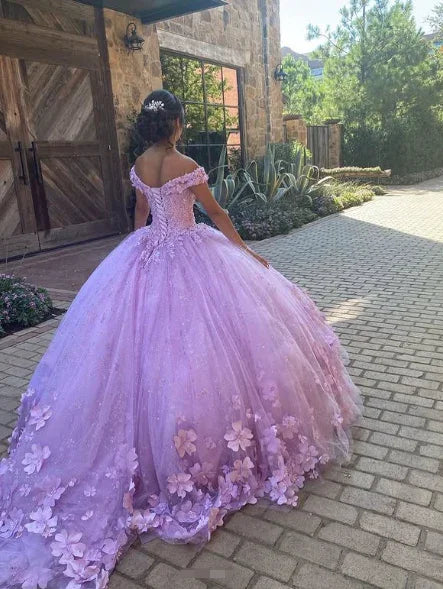 Luxuriöses Lavendel-Schulterfreies Ballkleid, Süßes 16 Kleid, Prinzessinnenkleid Y7182