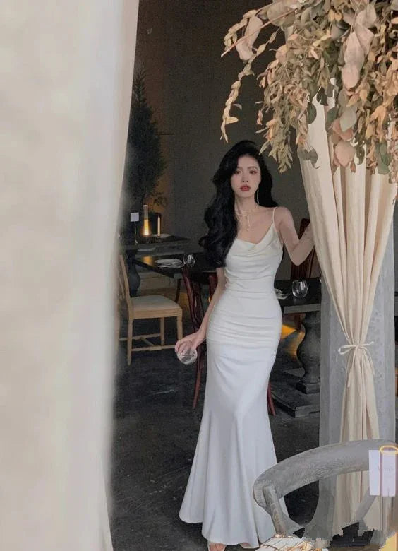 فستان سهرة أبيض أنيق على شكل حورية البحر Y6871