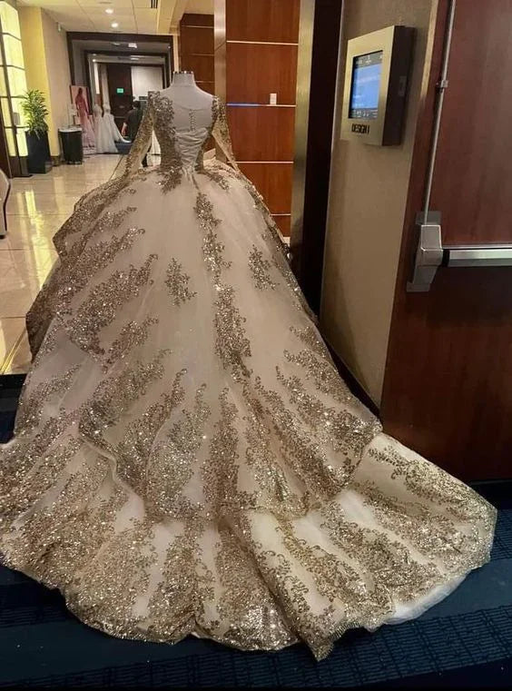 Abiti lunghi con maniche lunghe scintillanti e lussuosi, abiti da ballo romantici in tulle con applicazioni Y443