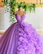 Robe boule en tulle violette à encolure en V et taille évasée, robe de princesse violette, robe de fée Y6590