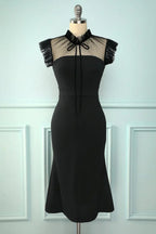 Robe moulante noire sirène à col montant courte robe de soirée Y5066