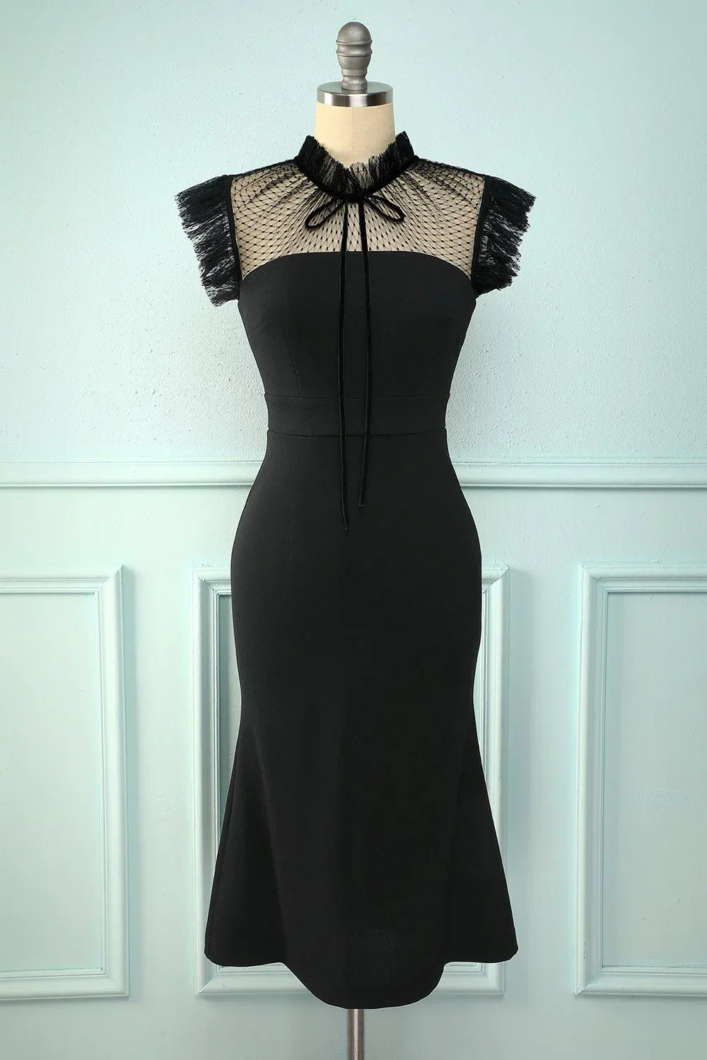 Robe moulante noire sirène à col montant courte robe de soirée Y5066