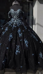 Abito unico da principessa nero e azzurro chiaro per Quinceañera, abito dolce sedici, abito da ballo Y4319
