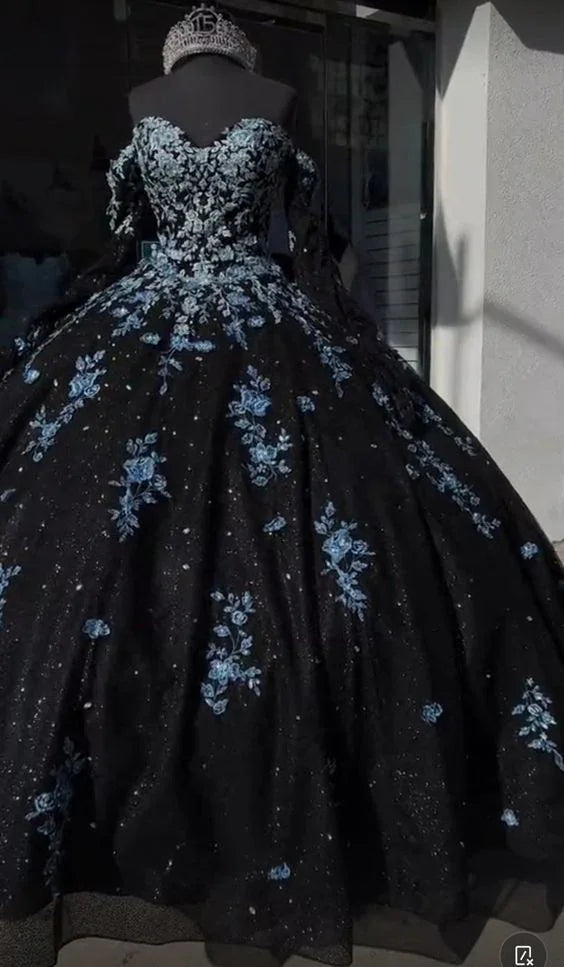 Abito unico da principessa nero e azzurro chiaro per Quinceañera, abito dolce sedici, abito da ballo Y4319