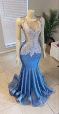 Bellissimo Abito da Sera Senza Maniche con Sirena Blu Y4217
