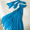 Magnifique robe de soirée sirène en mousseline bleue longue avec perles Y8080