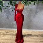 Abiti da sera in velluto moderno con una spalla sola, perline, tappeto rosso, abiti da sera donna, abito sirena per ballo di fine anno Y1907