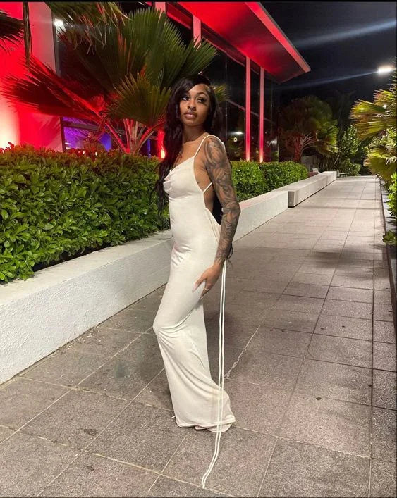 Vestido Justo de Alças Finas para Mulher, Branco para Noite Y1947