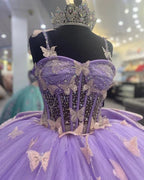 Robe boule en tulle violet avec papillons, robe de seize ans, robe de princesse violette Y2270