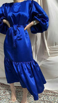 Abito da sera con maniche lanterna blu reale, abito semplice per feste Y5513