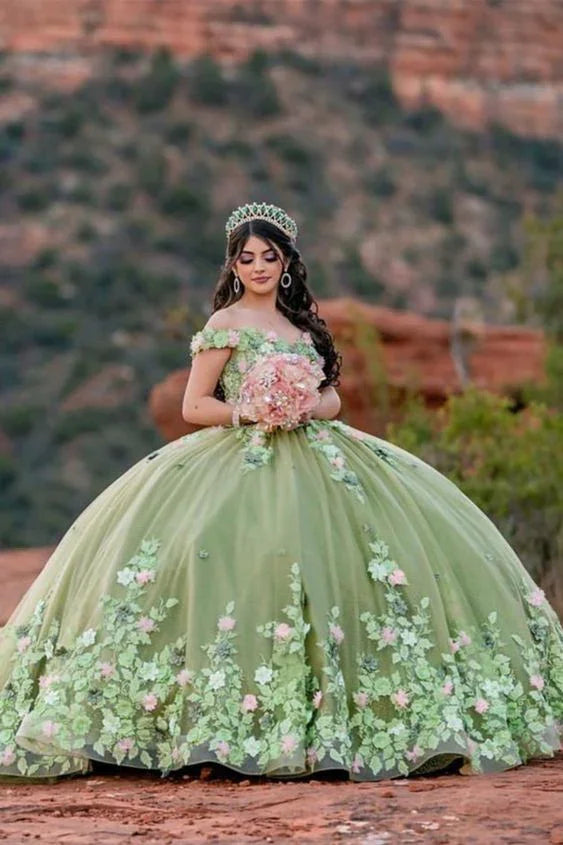 Robes de quinceañera vert sauge clair Robe de bal florale pour concours Sweet 16 Y2063
