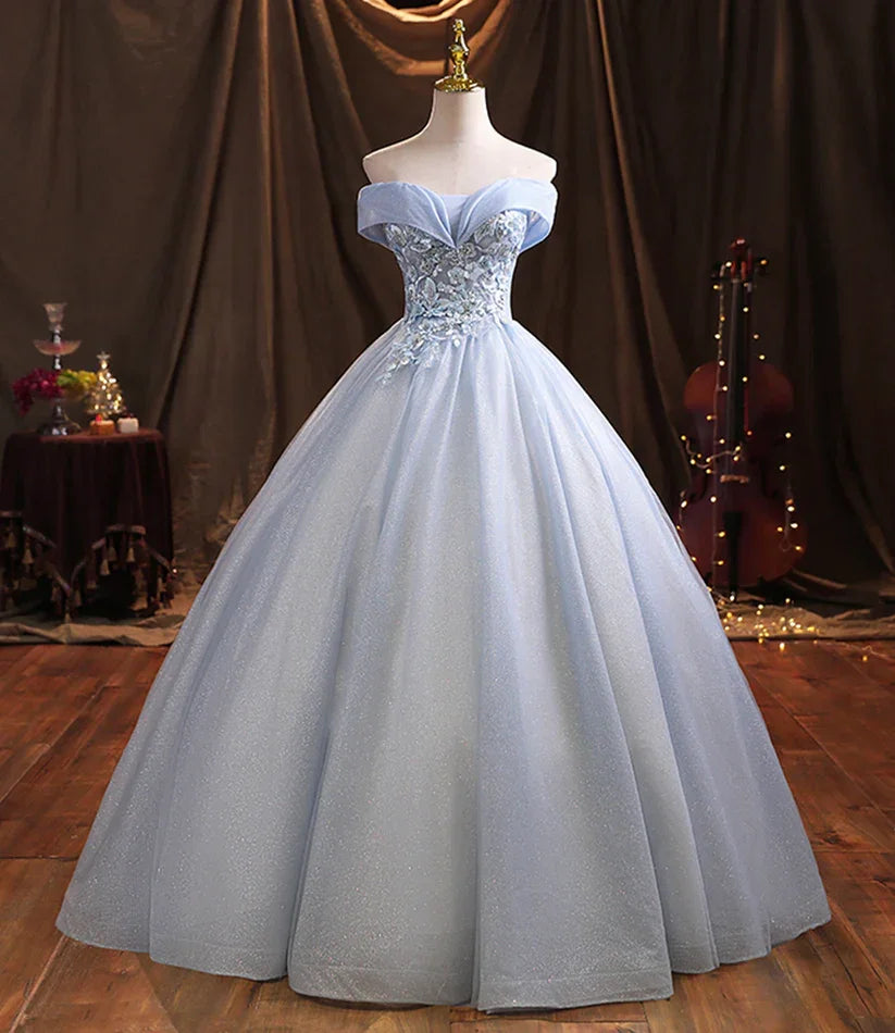 Robe longue de bal formelle en dentelle de tulle bleu Y1293