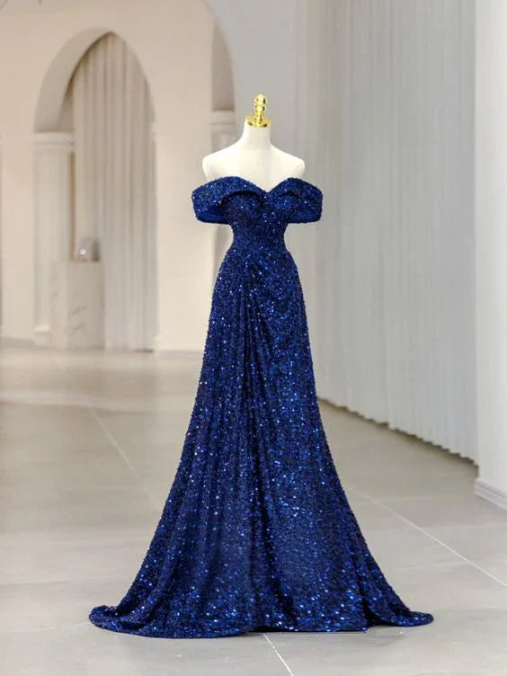 Abito da sera a linea ad A Abito elegante formale senza maniche con spalle scoperte e paillettes scintillanti Y5789