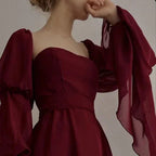 Vestido de Baile Vintage Romântico em Linha A Borgonha Vestido de Noite Y7583
