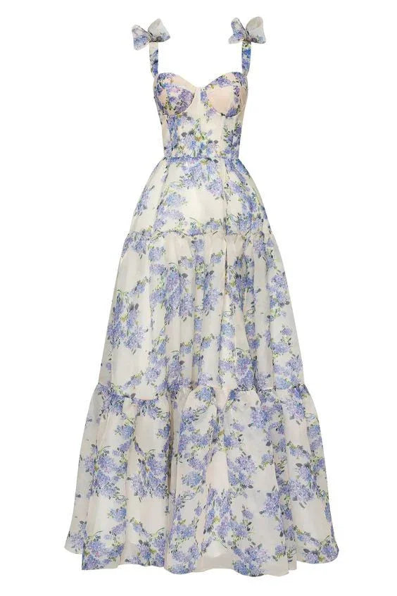 Abito da sera lungo a linea ad A in chiffon con motivo floreale speciale Y6721