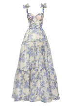 Abito da sera lungo a linea ad A in chiffon con motivo floreale speciale Y6721