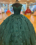 Abito da ballo verde principessa Abiti per Quinceañera Festa dei 15 anni Fiori 3D Pizzo Applicazioni Perline di cristallo Paillettes Abiti di compleanno Y606