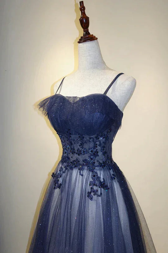Vestido longo de noite elegante com alças de tule em degradé, vestido de baile em tule corte em A Y1807