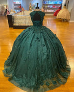 Abito da ballo verde principessa Abiti per Quinceañera Festa dei 15 anni Fiori 3D Pizzo Applicazioni Perline di cristallo Paillettes Abiti di compleanno Y606