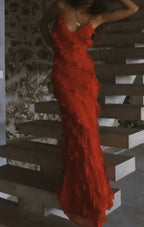 Abito lungo formale da sera con balze rosse Elegante abito da sera Y7979
