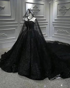 Abito da ballo nero lucido senza spalline con paillettes, abito da principessa per il ballo di fine anno Y56