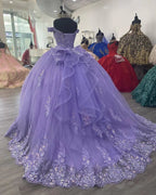 Vestido de baile con corsé lila para quinceañera mexicana, vestido de cumpleaños con encaje y apliques Y1476