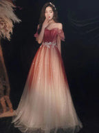 Abiti lunghi da sera con paillettes e tulle carini, linea a trapezio, sfumati, modello Y5850