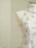 Abito da sera elegante rosa chiaro in raso con pizzo, paillettes e perline, spacco, modello sirena, abito da ballo Y8672