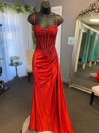 Star Navy Blue Strapless Cutout Bodice Long Mermaid Prom Dress With Beads
