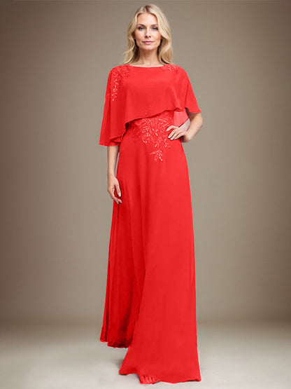 Vestido de gasa con encaje y lentejuelas para madre de la novia, corte A, largo hasta el suelo 