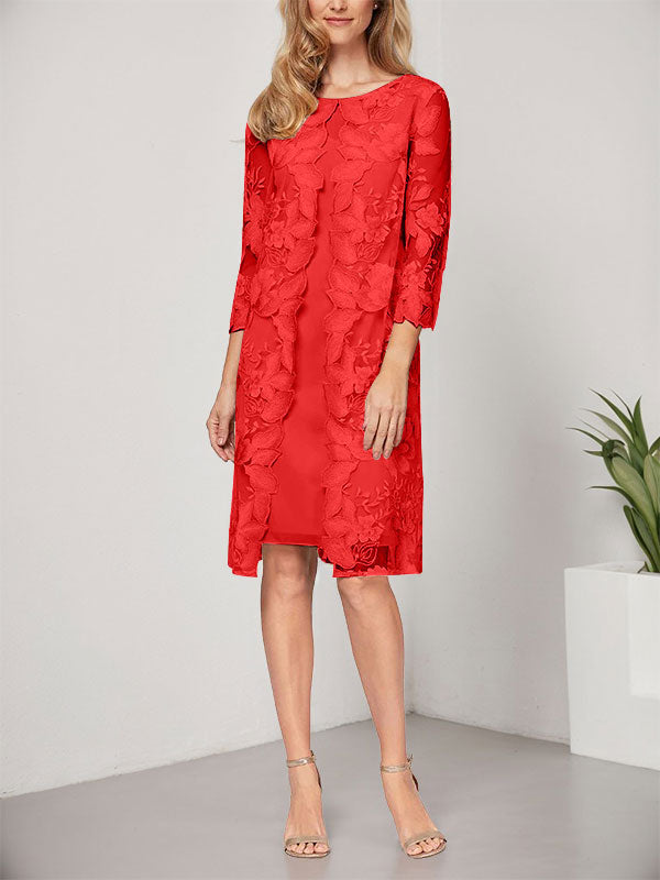 A-Linie U-Ausschnitt Knielang Chiffon Spitze Kleid für die Brautmutter mit Jacke 