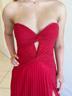 Stunning Yellow A Line Strapless Sweetheart Pleated Prom Dress High Slit Gown