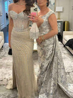 Black Beaded Off-The-Shoulder Sequin Long Prom Dress