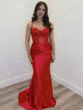 Red Strapless Keyhole Bodice Prom Dress With Lace Up Back