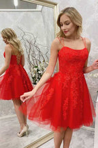 Tulle Lace Spaghetti Straps Homecoming Dresses, Short Prom Dress