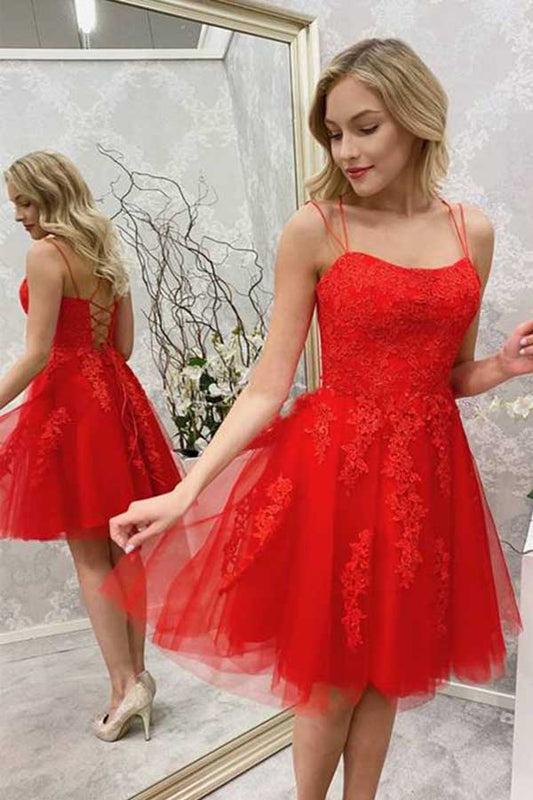 Tüllspitze Spaghettiträger Homecoming Kleider, Kurzes Ballkleid