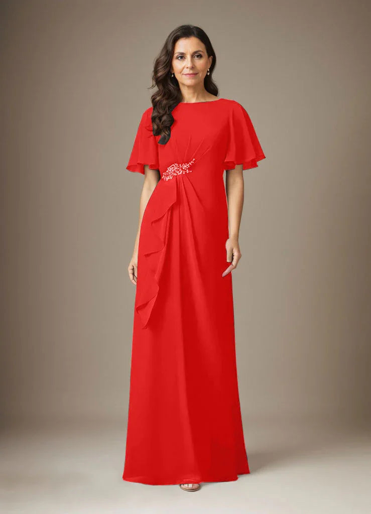 فستان شيفون ضيق مزين بالخرز بلون كحلي داكن