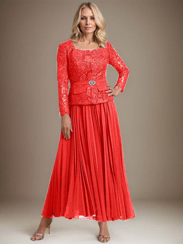 Robe de mère de la mariée en mousseline, longueur cheville carrée, coupe en A avec plis