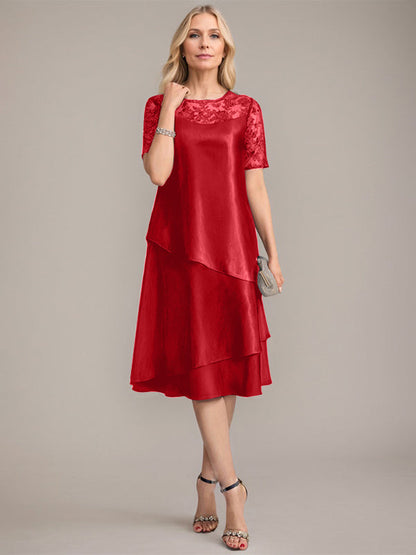 A-Linie, U-Ausschnitt, knielanges Kleid für die Brautmutter mit Applikationen und Pailletten 