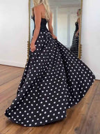 Black White Polka Dot Strapless Lace Corset Prom Dress