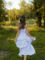 Lavender Tiered Long Prom Dress With Oversized Bow Bodice Detail
