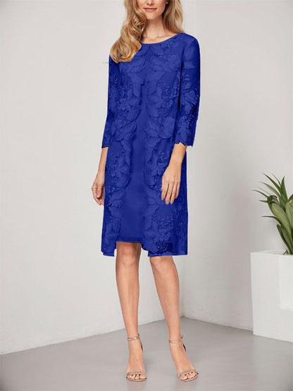 A-Linie U-Ausschnitt Knielang Chiffon Spitze Kleid für die Brautmutter mit Jacke 