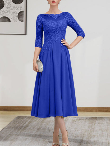 A-Linie, U-Ausschnitt, Illusion, knielang, Chiffon, Spitze, Kleid für die Brautmutter mit Perlen und Pailletten