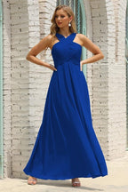 Vestido de Dama de Honra Halter em Chiffon para Mulher, Modelo A-Line, Longo, Formal, para Baile de Finalistas SEA28015