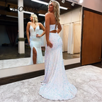 Vestido de Baile Royal Blue com Lantejoulas e Fenda SYP109