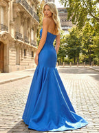 Royal Blue Strapless Pleated Satin Mermaid Prom Dress